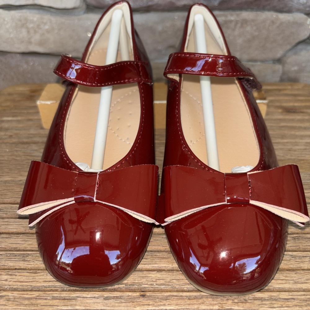 Thee Bronn Girls Burgundy 10 Mary Jane Bow Flats Wedding Flower Girl Dress NWOT